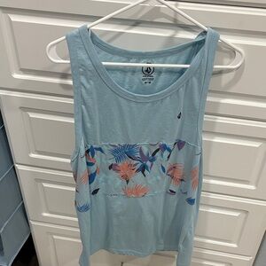 Volcom Light Blue Tank Top with Tropical Accents
